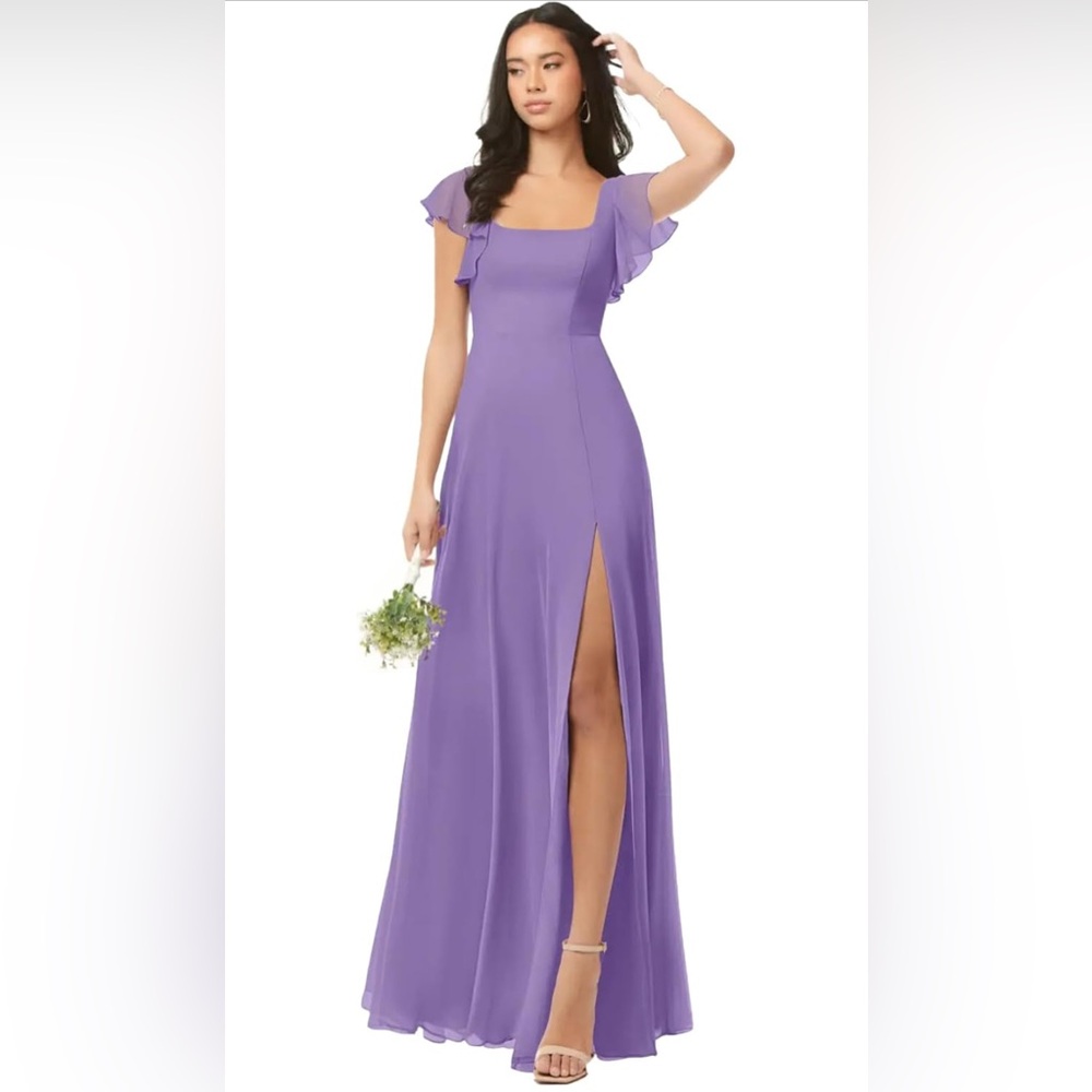 Square Neck Chiffon Bridesmaid Dress for Wedding Empire Waist A Line Long Form